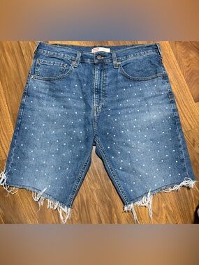 Levi’s Custom Embellished Distressed Denim Cutoff Shorts - Blue W34